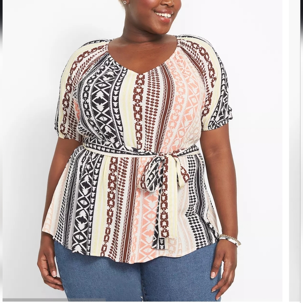 Lane Bryant Classic V-neck Geo Stripe, Aztec, South Western, Tribal Blouse